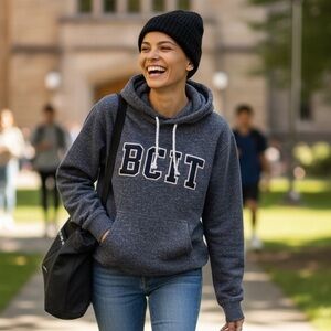 Classic BCIT Hoodie in Blue/Grey Jersey Knit Style Size Small Medium